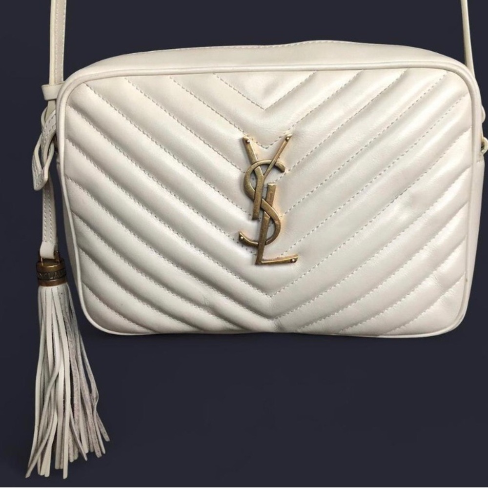 Saint Laurent Cream Quilted Leather Crossbody Camera Bag with Gold YSL - Picture 3 of 16